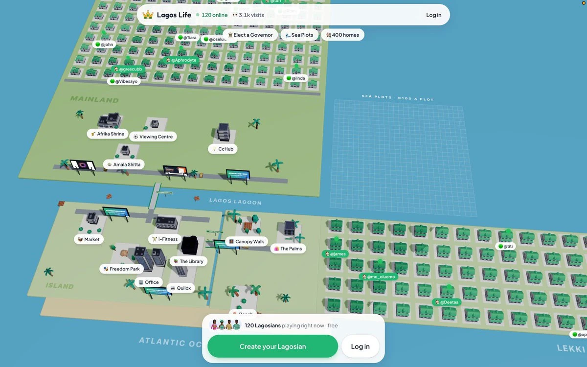 The original Lagos Life game map with venues on either side of Lagos Lagoon